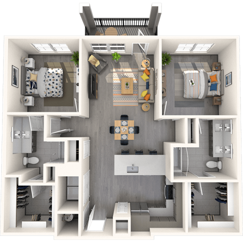 Floor plan for 2 beds, 2 baths, 1161 sqft